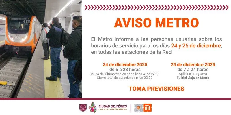 El día 24 de diciembre el Metro cerrará a las 11:00 de la noche/Metro CDMX