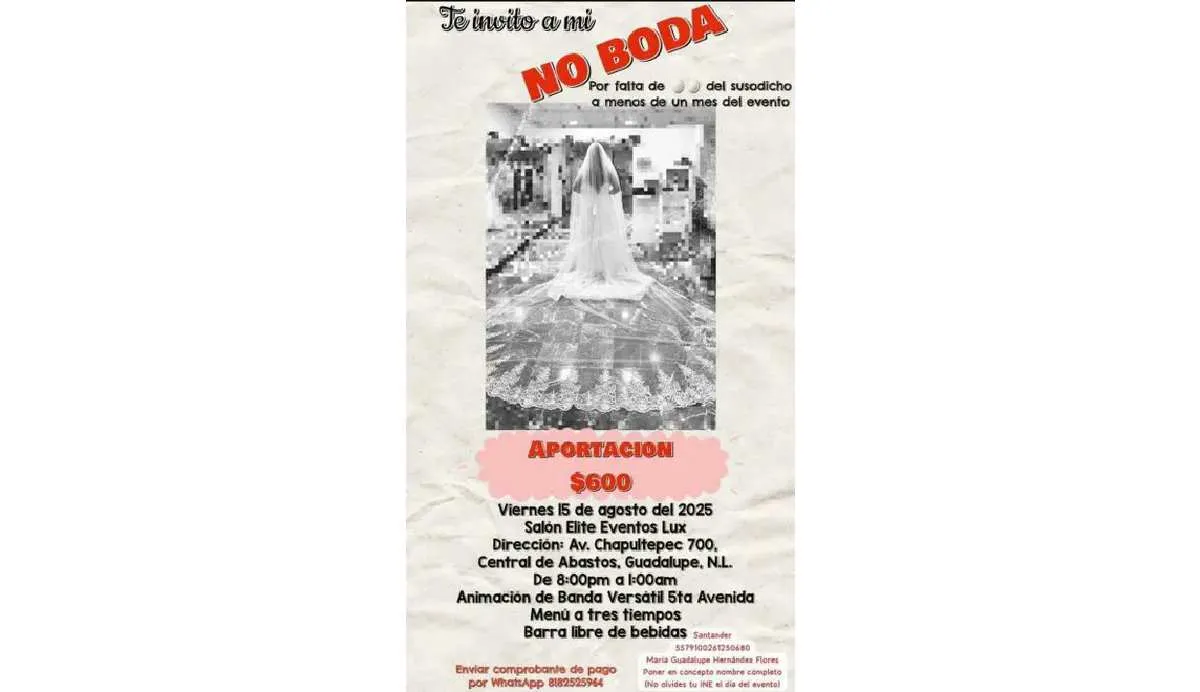 En la invitación se lee que la aportación por persona es de $600 pesos/Facebook