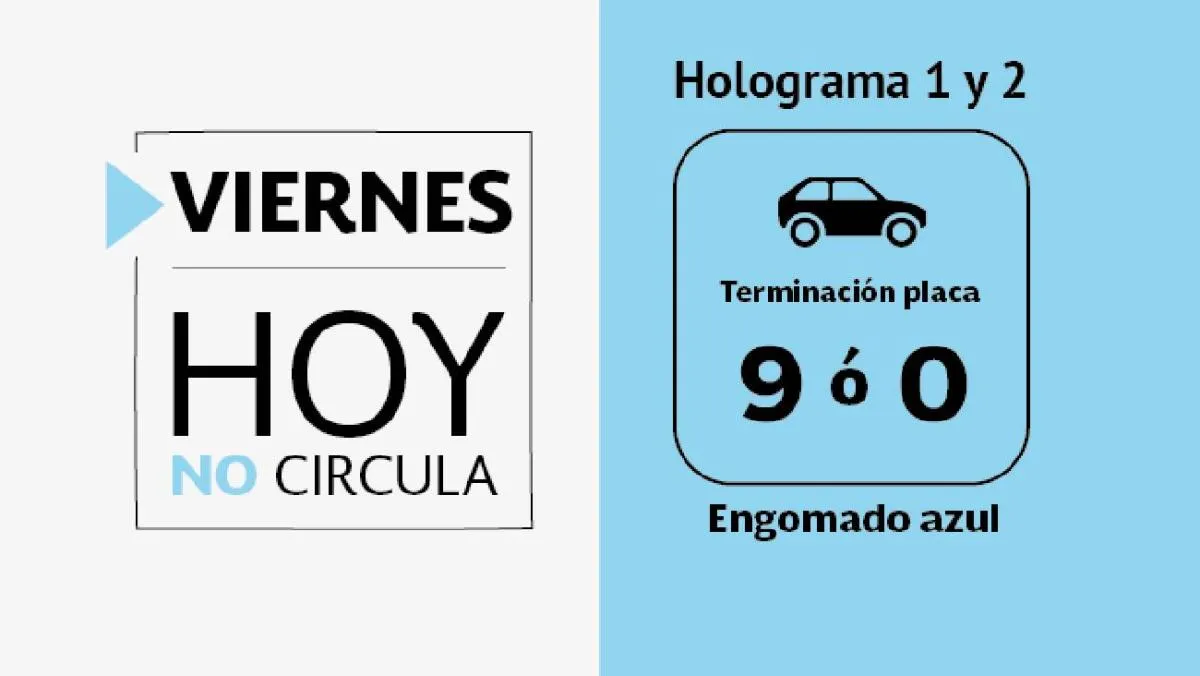 No Circulan autos con engomado azul, terminación de placas 9 ó 0/Gobierno México
