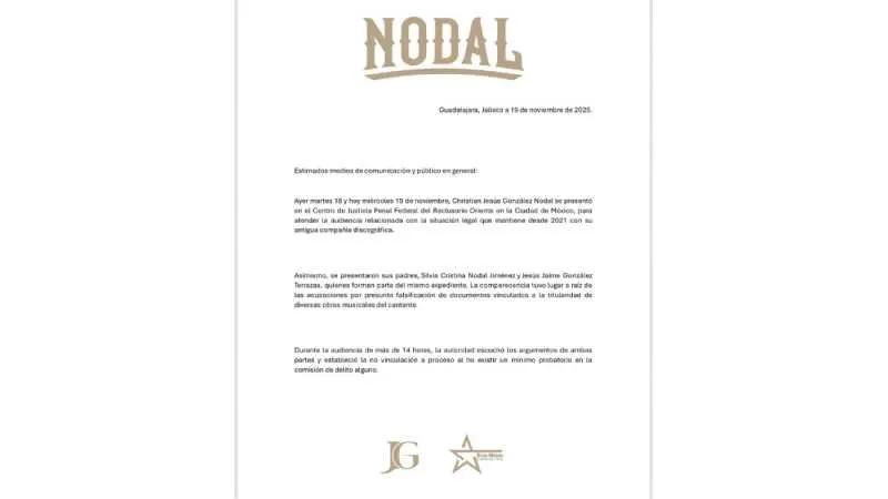 Este fue el comunicado que lanzó el equipo de prensa de Nodal/X