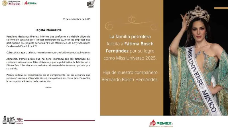 Pemex aclaró por qué felicitó a la reina de belleza/Pemex