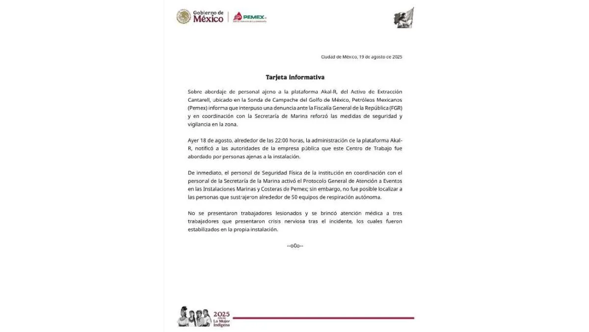 Pemex publicó un comunicado para confirmar el robo/Pemex