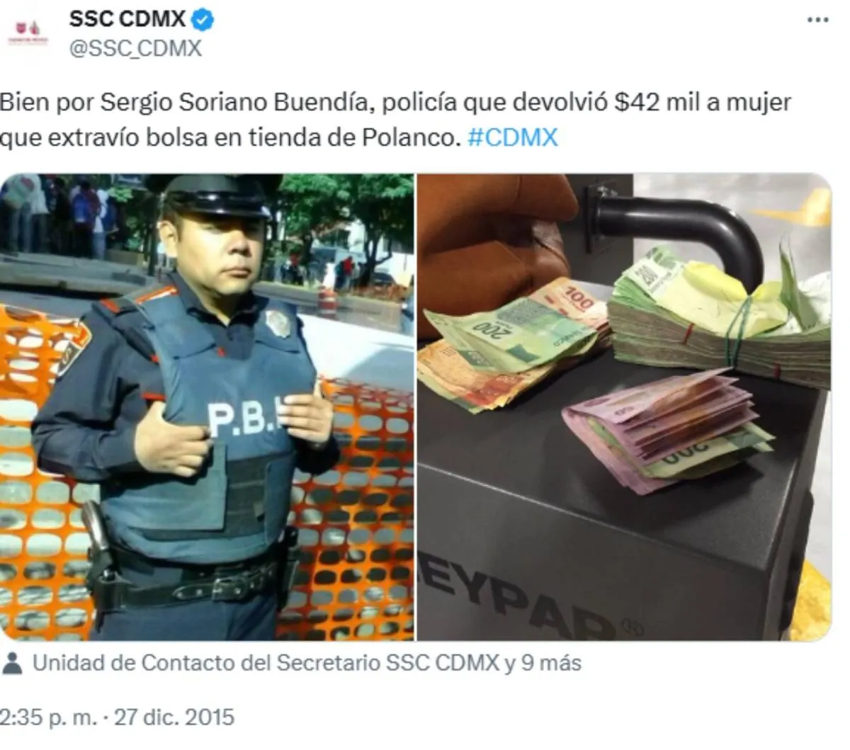 Reconocimiento a Sergio Soriano en 2015/X