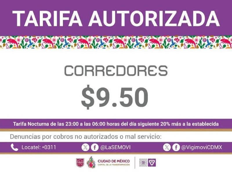 El servicio en corredores se fijó en $9.50 pesos por viaje/Gobierno CDMX