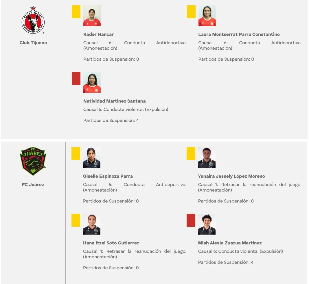 Así fueron las sanciones para las jugadoras