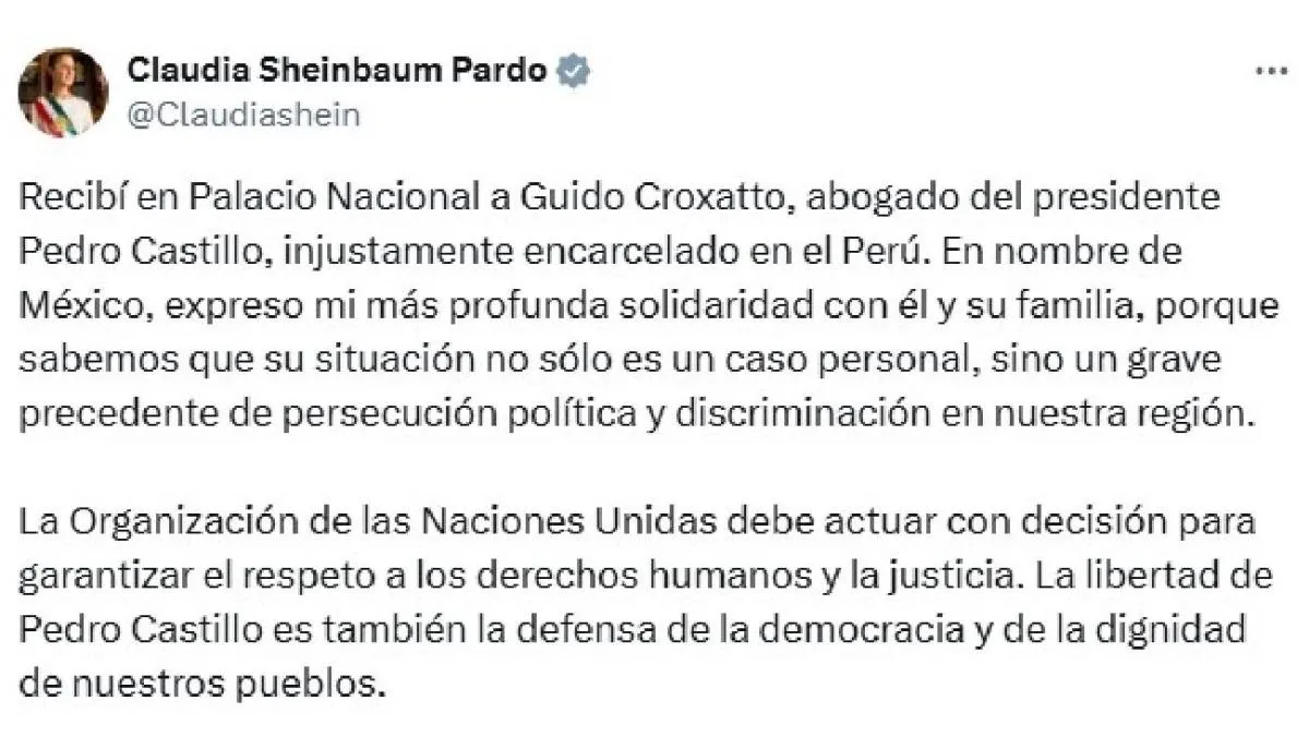 Este fue el tuit que hace unos días publicó la presidenta de México y generó molestia/X