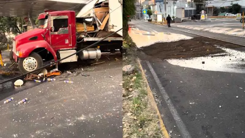 Sobre el asfalto quedó aceite y gasolina derramados por la pesada unidad/N+