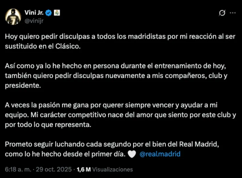 Así fue el mensaje de Vinicius