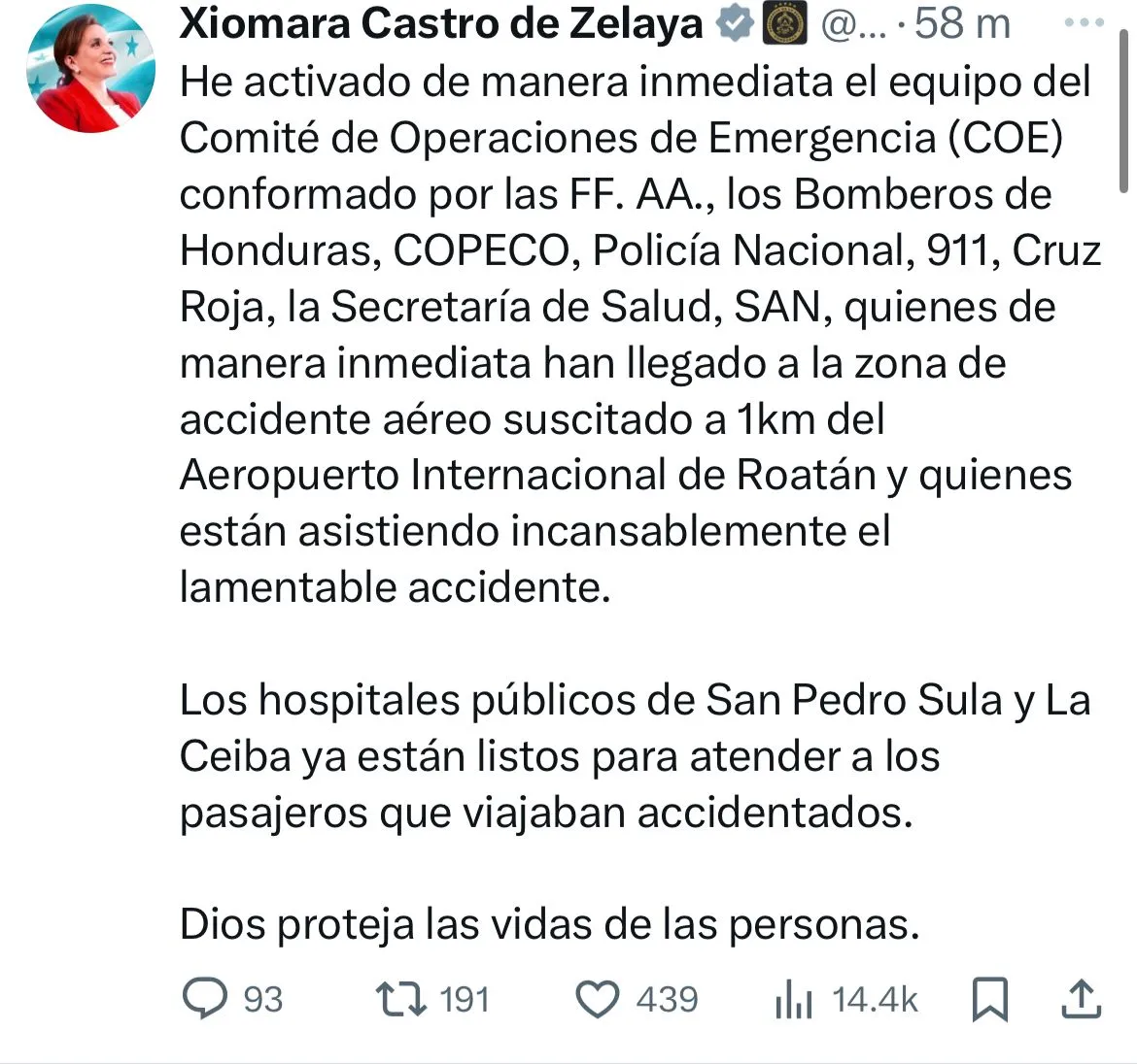 La presidenta de Honduras activó el Comité de Operaciones de Emergencia./ Captura de pantalla