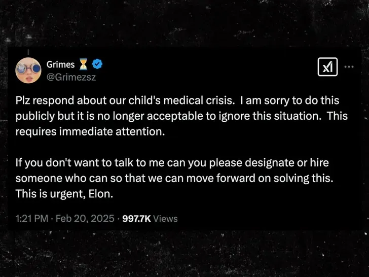 Tuit de Grimes enviando contundente mensaje a Elon Musk / X