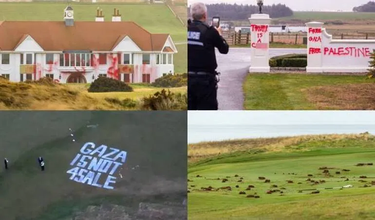 Vandalizan campo de golf de Donald Trump / Redes Sociales