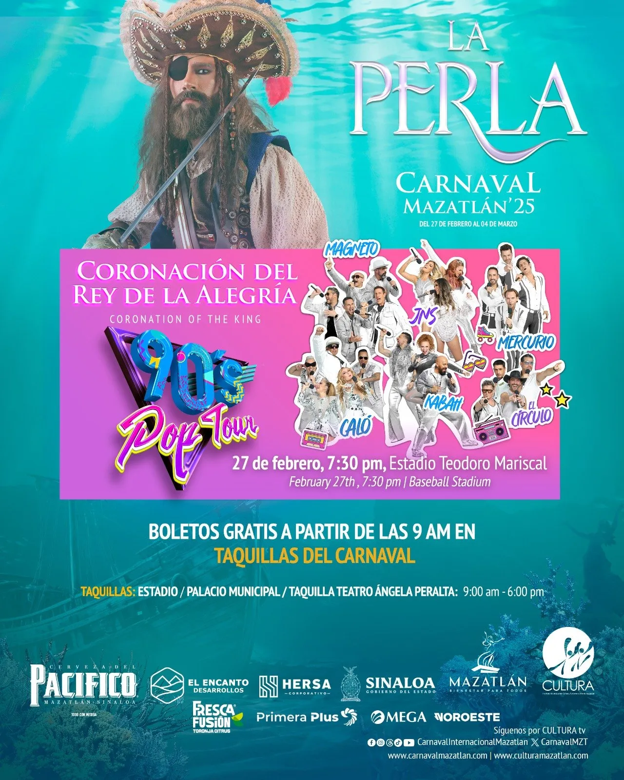 Los 90 Pop Tour también ofrecerán un concierto gratuito / FB: @CarnavalInternacionalMazatlan