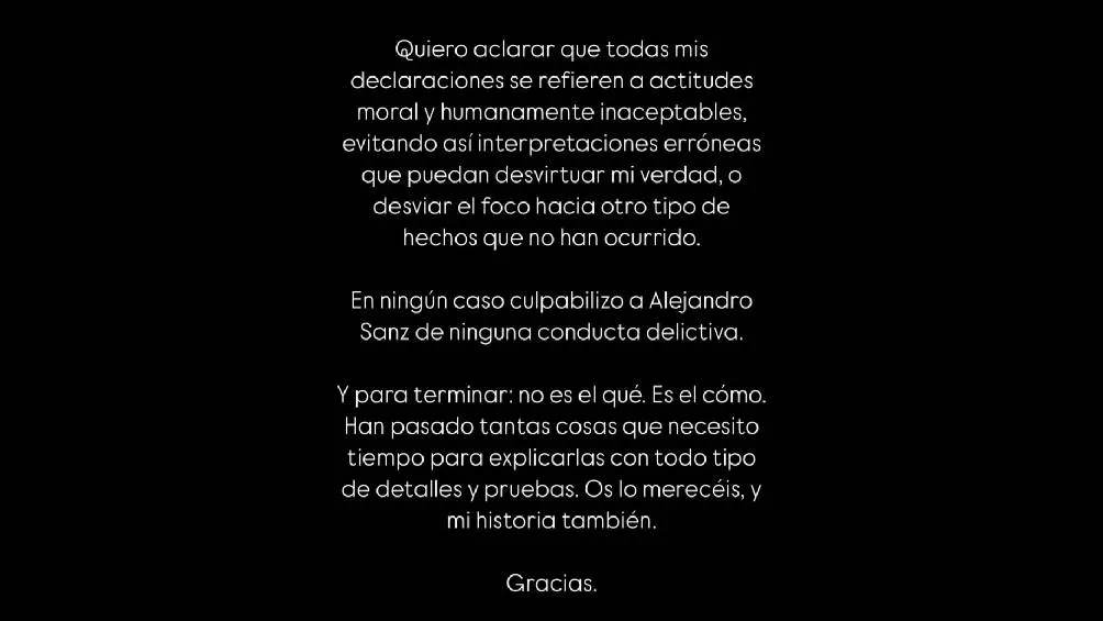 La joven aclaró que en ningún momento acusa a Sanz de un delito hacia ella/X