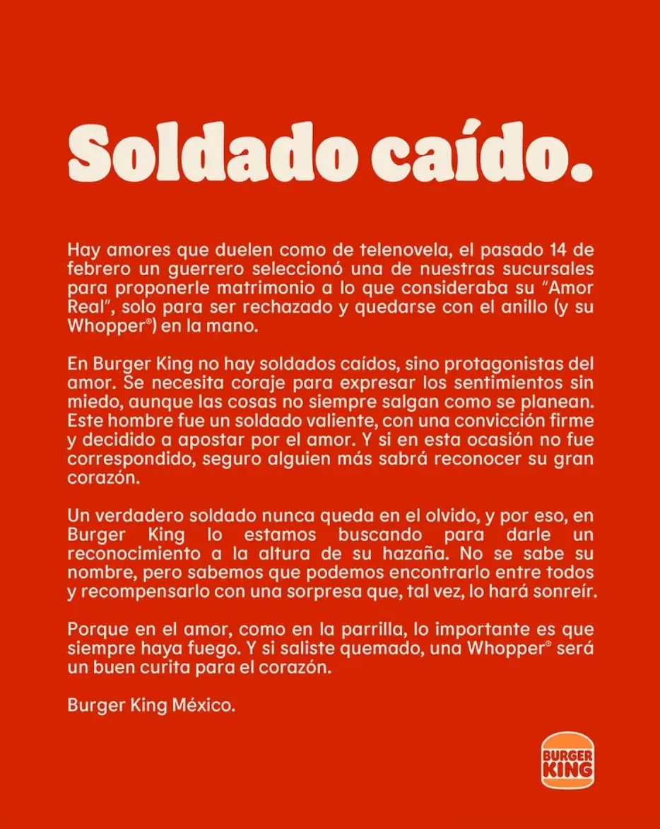 Comunicado oficial de Burger King / IG: Burger King