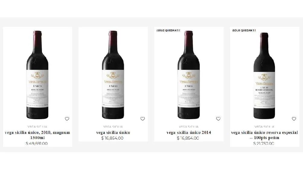 Los vinos Vega Sicilia alcanzan un precio de hasta 50 mil pesos por botella/Vega Sicilia