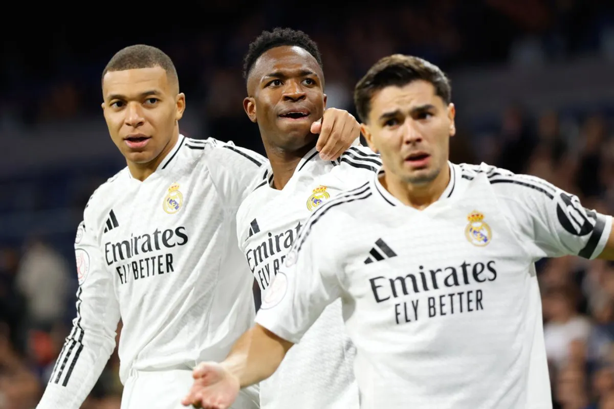 Mbappé, Viniciusy Brahim en celebración