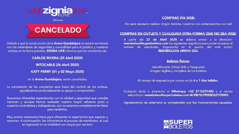 Zignia Live emitió un comunicado para confirmar la cancelación/X