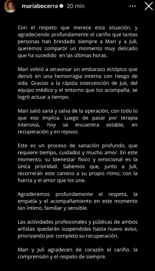 María explicó por lo que estaba pasando en su embarazo / FB: @maribecerra22