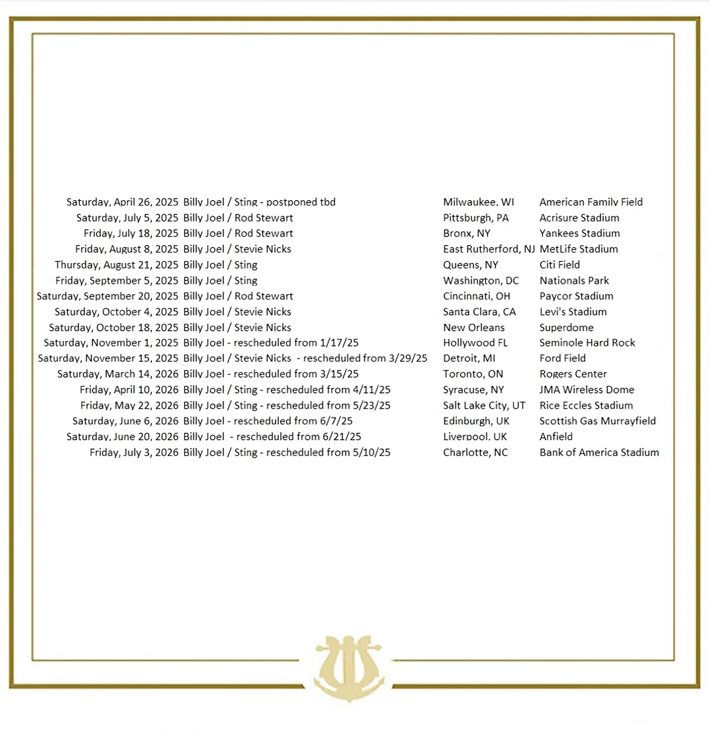 Estas son las presentaciones que tuvo que cancelar Billy Joel / FB: @billyjoel