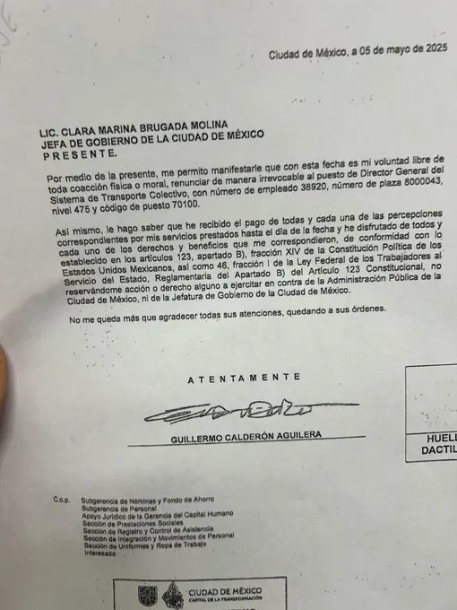 La carta de renuncia empezó a circular en las redes sociales / X: @lasillarota