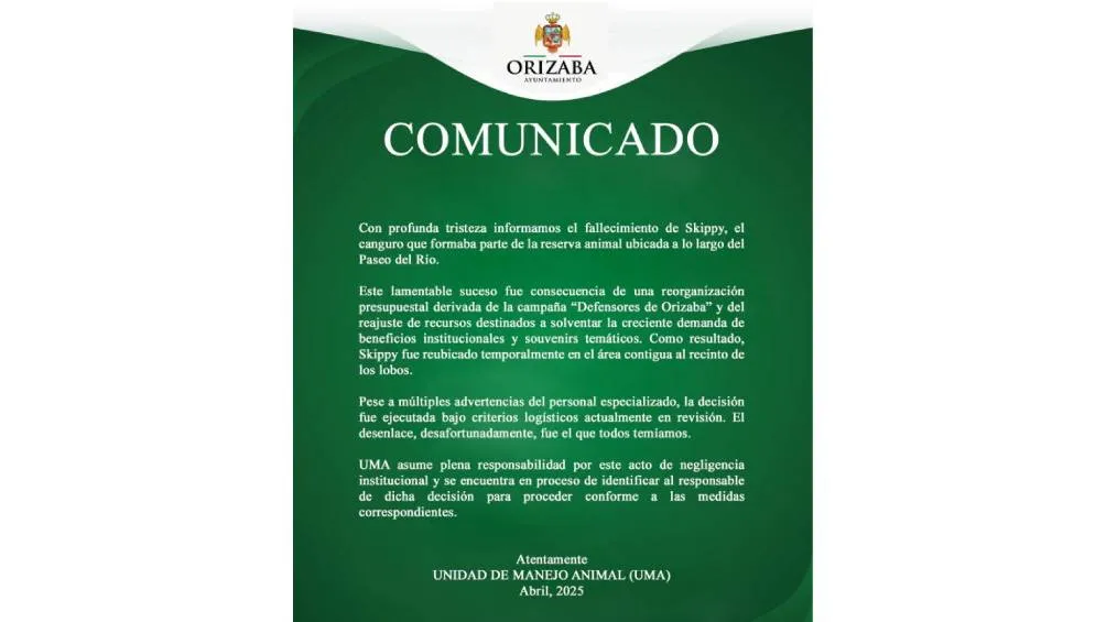 El municipio de Orizaba se compromete a dar con los responsables de la muerte del animal/X