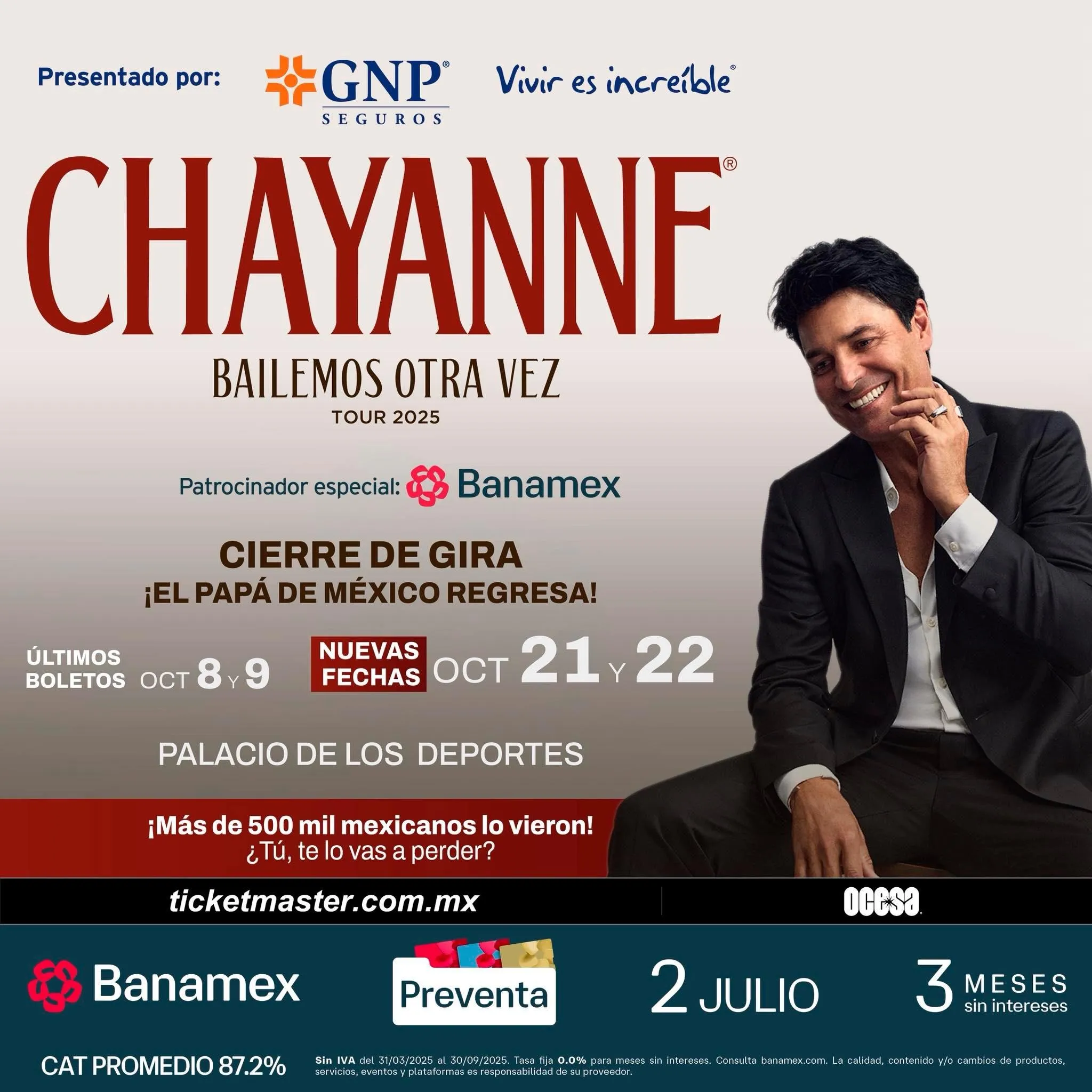 Las nuevas fechas son el 21 y 22 de octubre / FB: @CHAYANNE