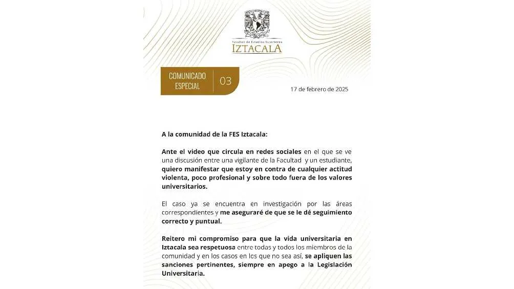 La escuela de la UNAM anunció que ya investiga el caso/UNAM