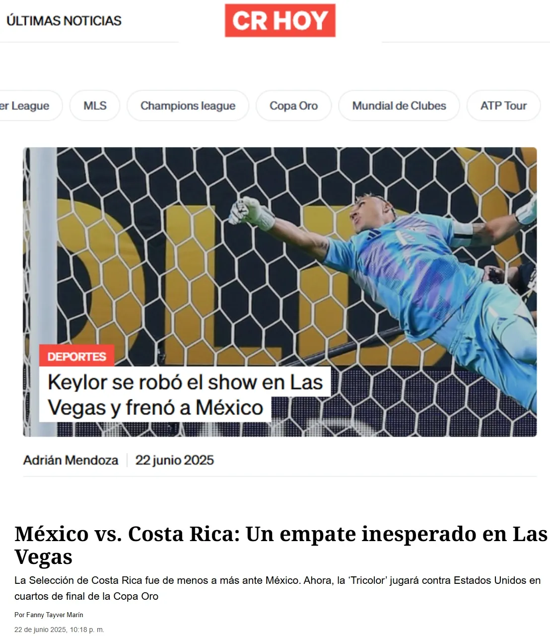 CR HOY y La Nación destacaron a Keylor