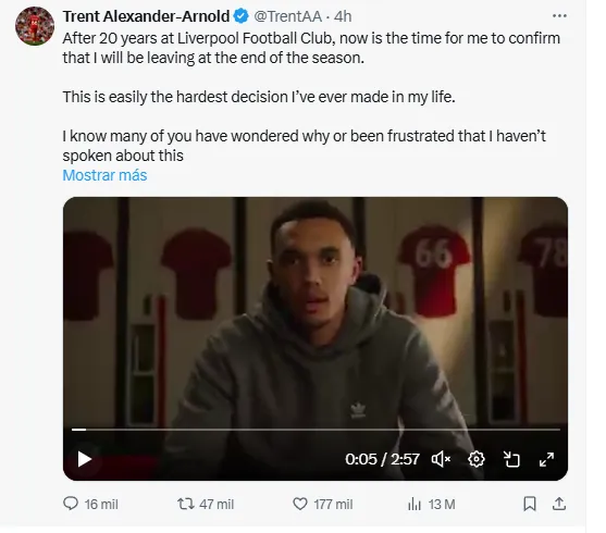 El jugador confirmó su salida del equipo este lunes