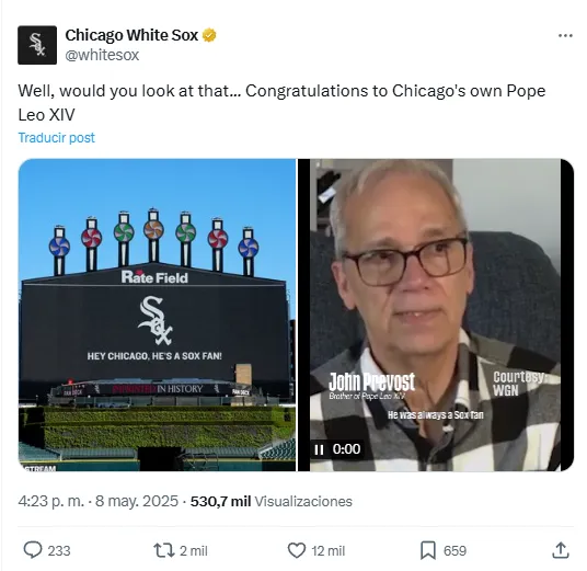 Los White Sox también &quot;reclamaron&quot; al papa León XIV