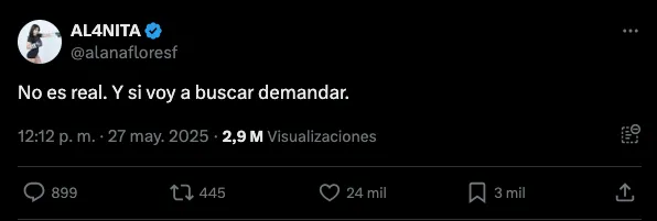 Alana tomará acciones legales