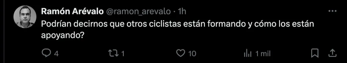 &quot;¿Qué otros ciclistas están formando&quot; | Captura de pantalla