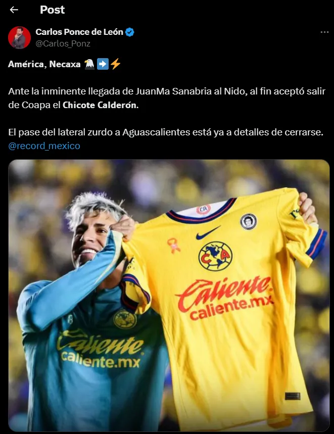 Calderón saldrá de América