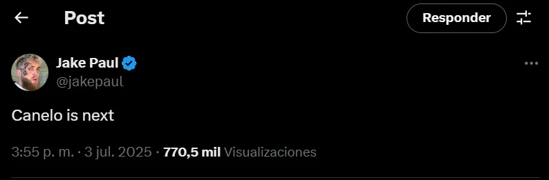 El mensaje de Jake Paul en redes sociales