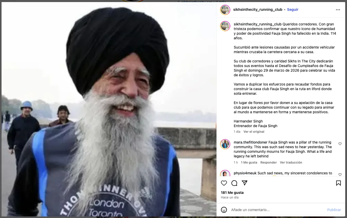 El club de corredores de Singh confirmó su muerte