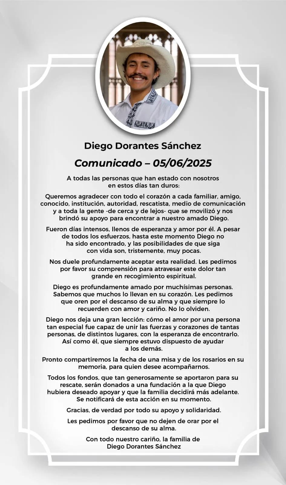 La familia de Diego pierde las esperanzas de encontrarlo con vida / Redes Sociales