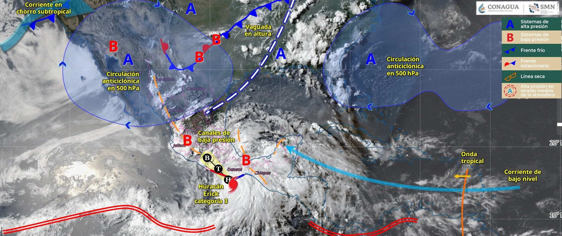 Pegará con fuerza el huracán Erik en las costas de Guerrero y Oaxaca / Especial