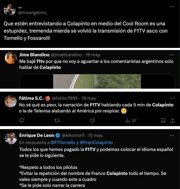 Así los comentarios de la afición a Fórmula 1