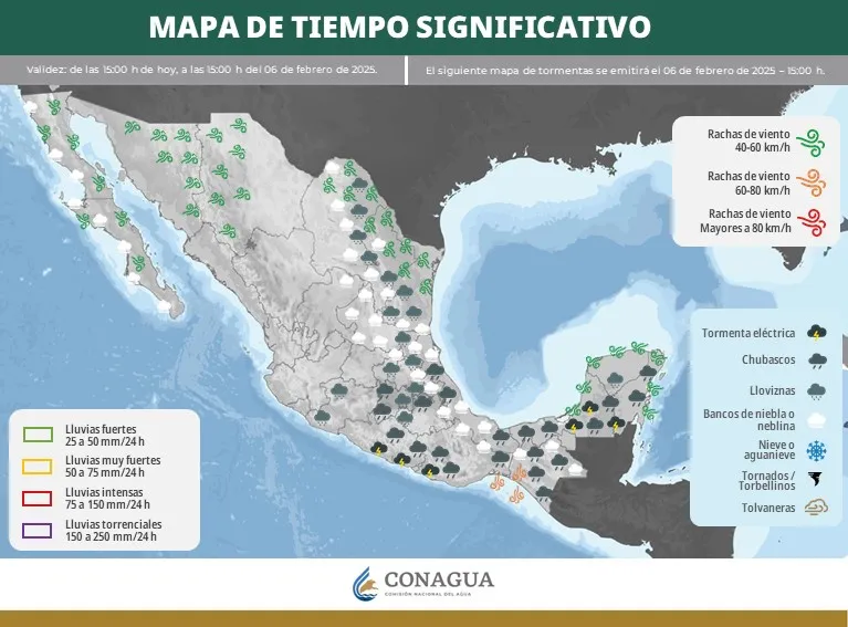 Las lluvias serán menores en algunos estados pero con fuertes vientos / X: @conagua_clima