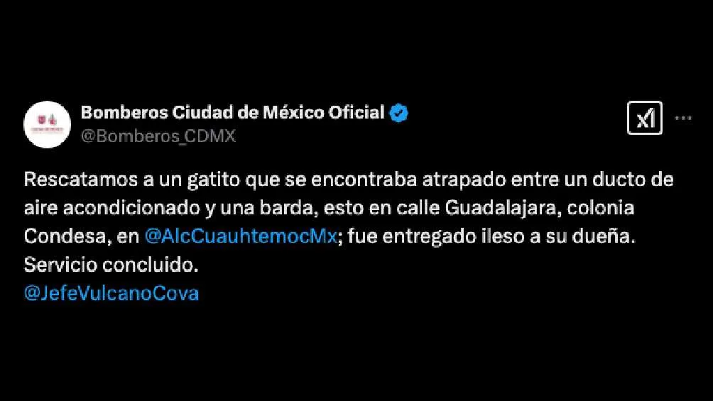 Este fue el tuit que compartieron los Bomberos en su cuenta oficial/X