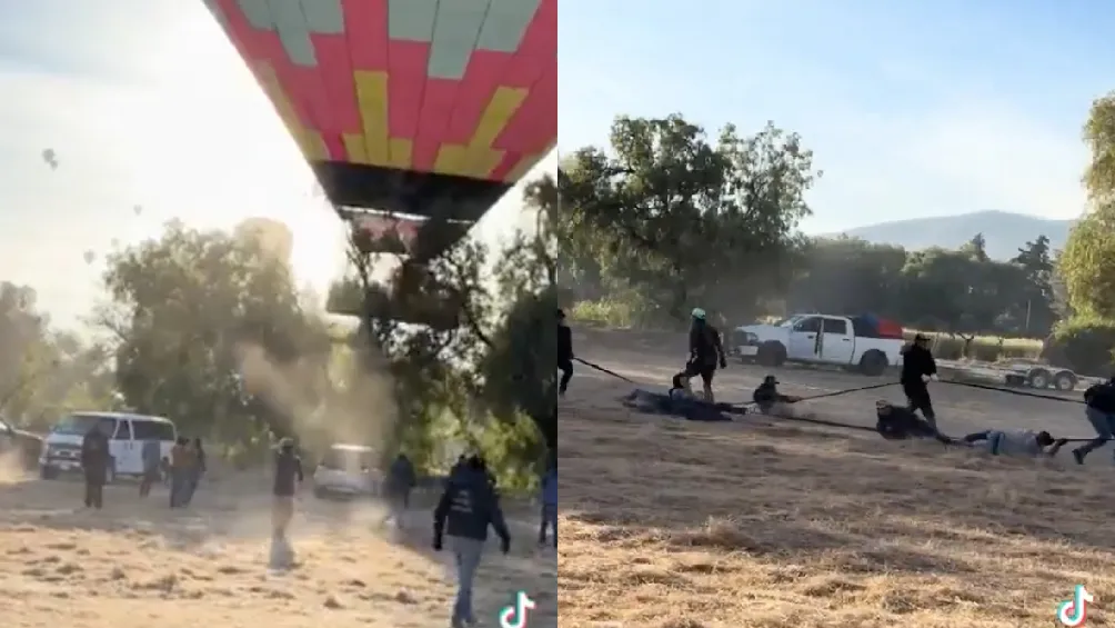 El globo chocó contra un árbol al momento de aterrizar / Redes Sociales