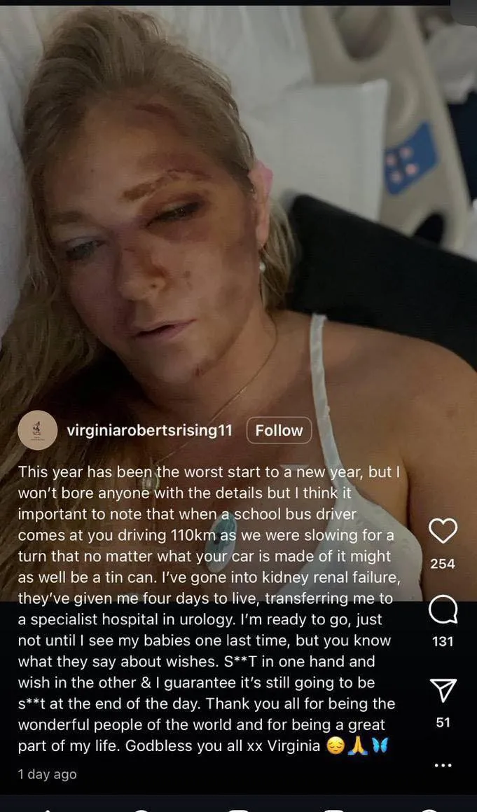 A principios de abril, Virginia sufrió un accidente de auto / Redes Sociales