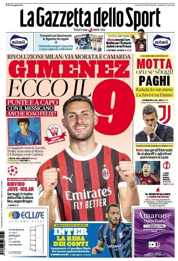 La Gazzetta dellos Sport ya da por hecho la llegada de Santiago Giménez,