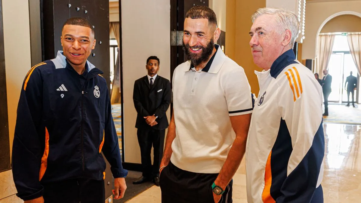 Mbappé, Benzema y Ancelotti en el hotel de concentración de Real Madrid