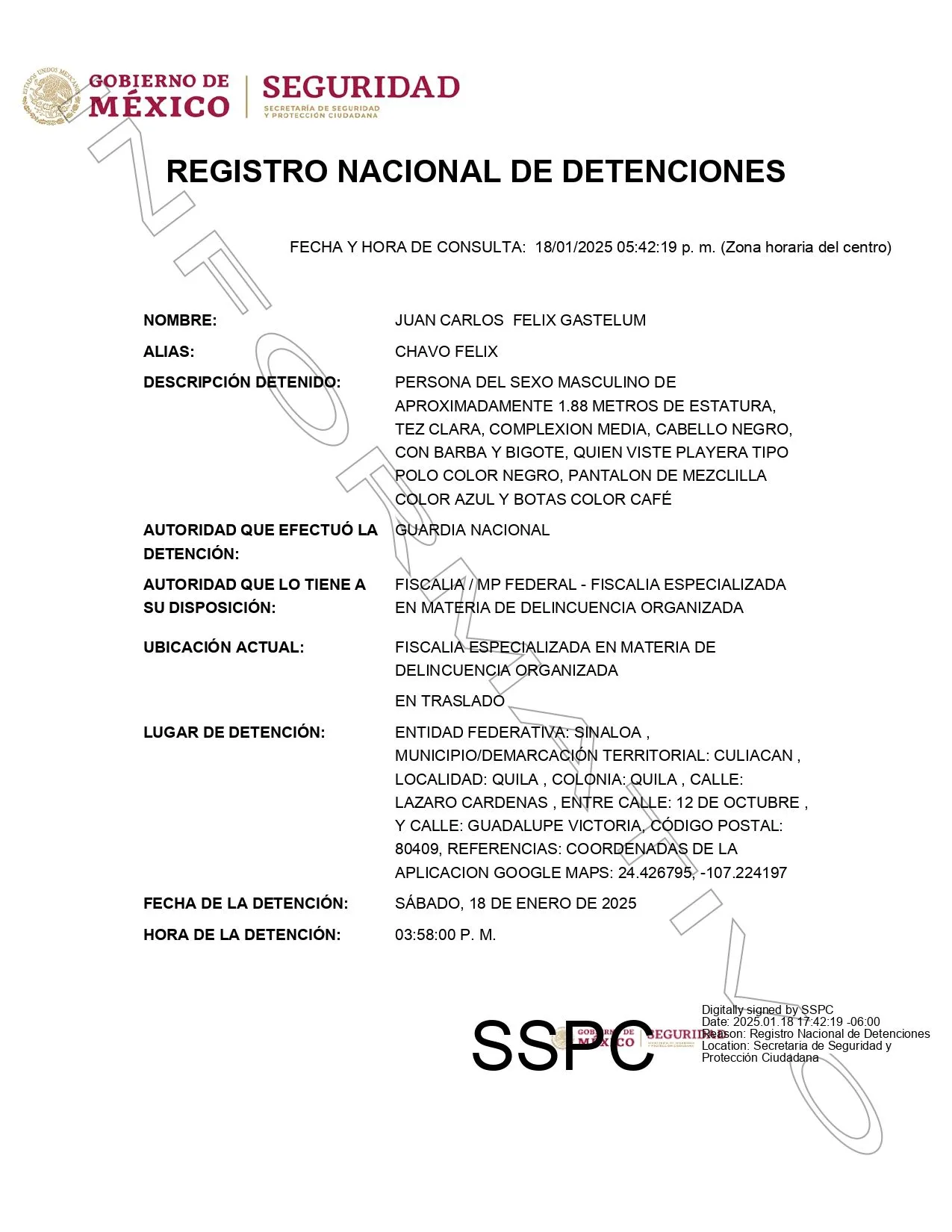 La SSC compartió un comunicado anunciando la detención de el Chavo Féliz