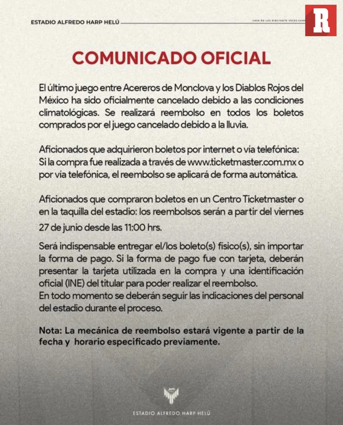 El partido se canceló por lluvia