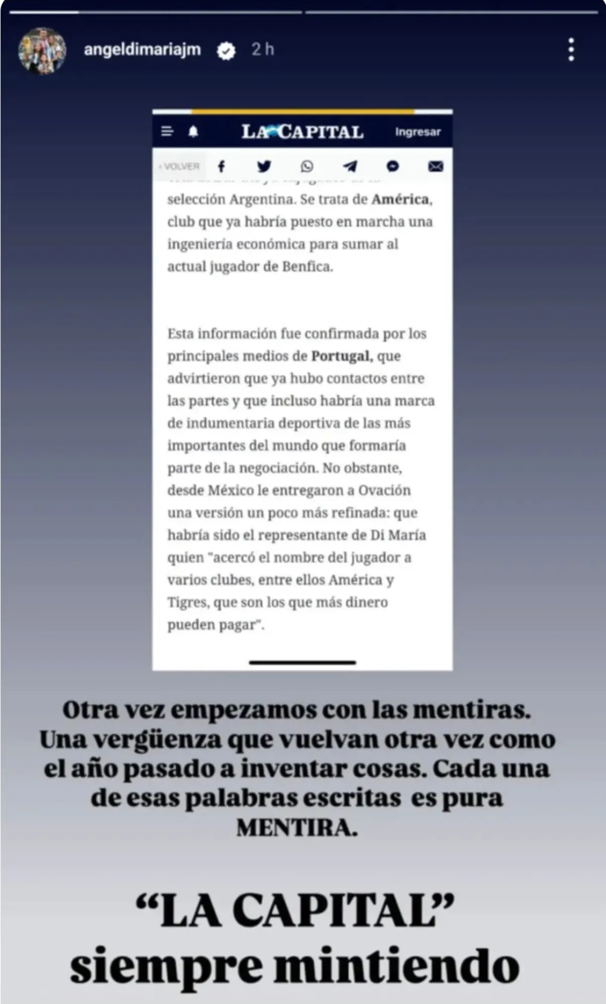 Respuesta de Di María | Captura de pantalla: @angeldimariajm