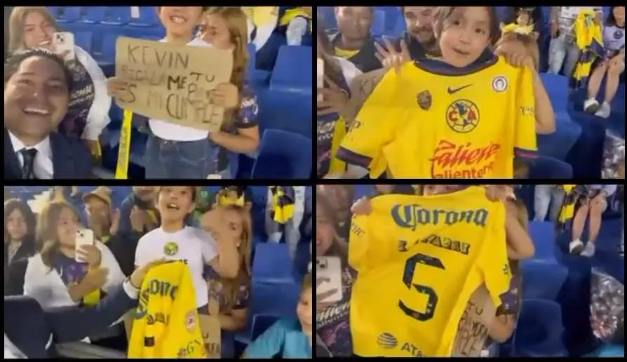 La niña recibió su playera de Kevin Álvarez