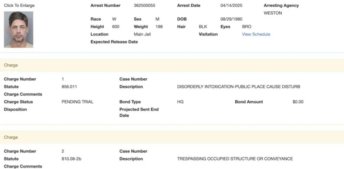 La ficha de su arresto se empezó a viralizar / Redes Sociales