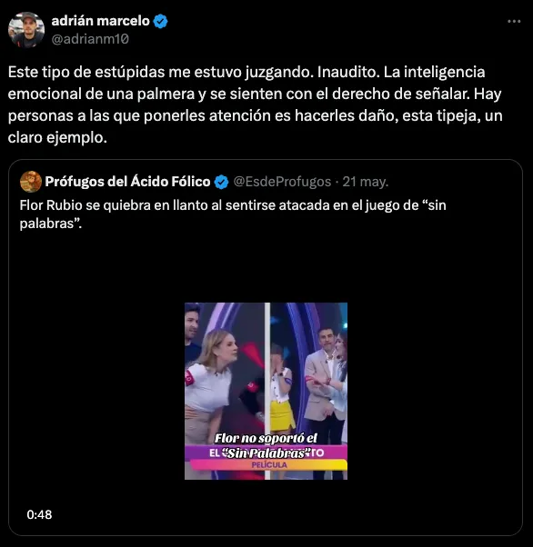 Flor Rubio le respondió al youtuber por esta publicación / Redes Sociales